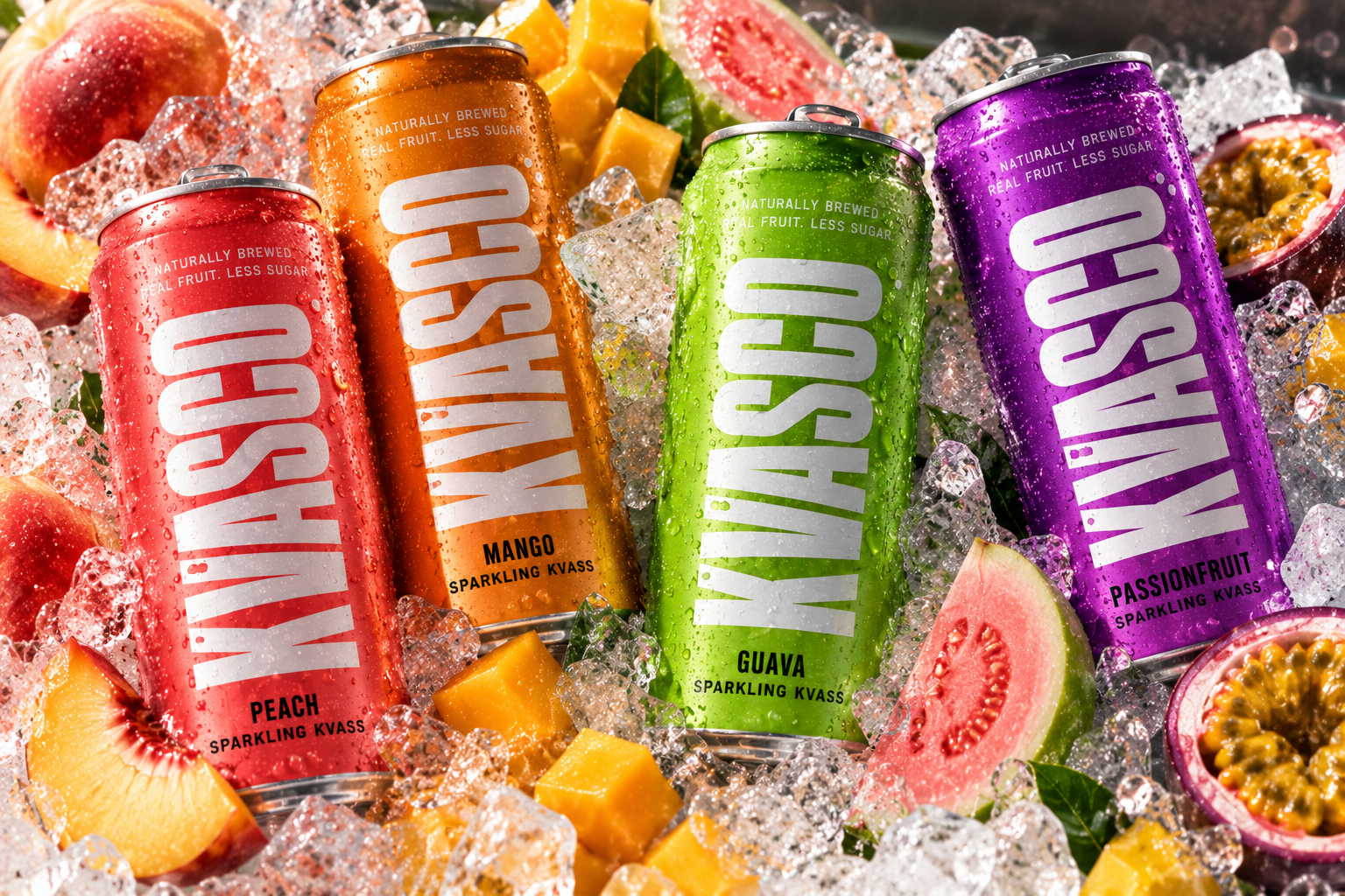 Cold colourful drinks in ice